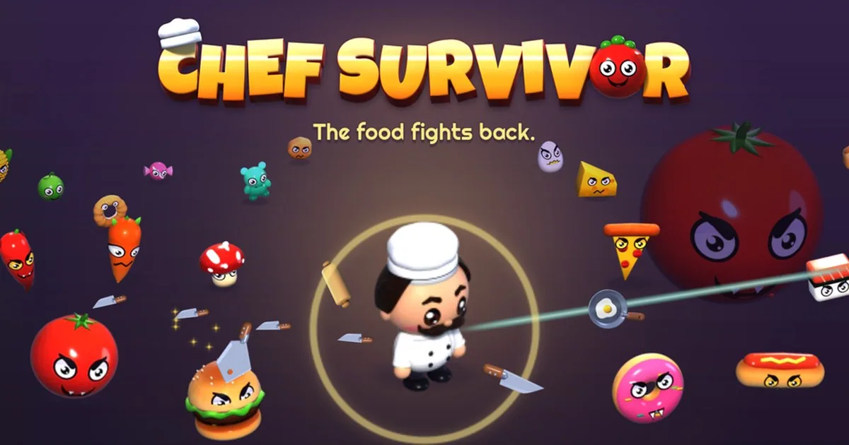Chef Survivor key art: a chef surrounded by angry food monsters