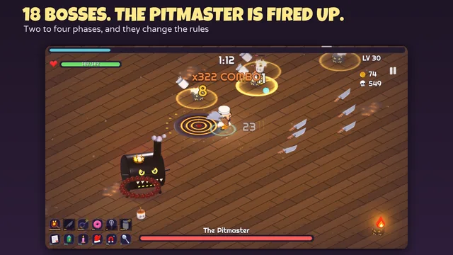 Boss fight against The Pitmaster, a barrel smoker with a firebox for a mouth
