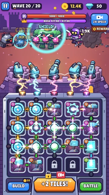CogGrid: a crowned boss robot under fire at the castle wall