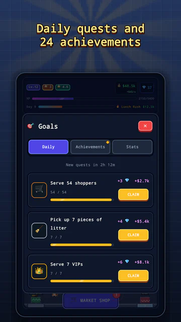Market Simulator: three daily quests ready to claim